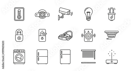 Smart Home Devices Line Art Icons Collection.