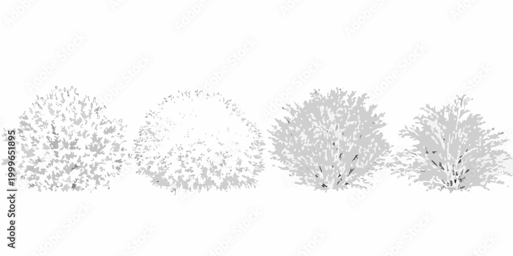 Fototapeta premium four shrub silhouettes in grayscale on white background