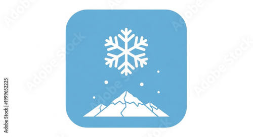 Snowflake over mountain peak icon, winter season symbol, cold weather.