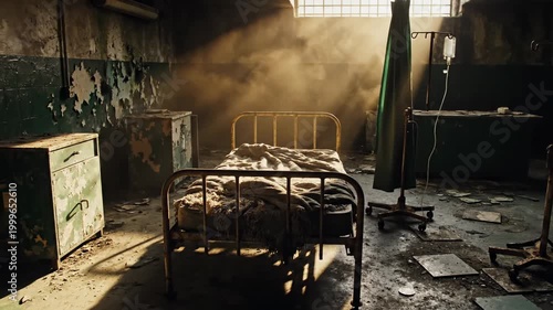 Abandoned Hospital Room: Atmospheric Cinematic Scene of Decaying Healthcare