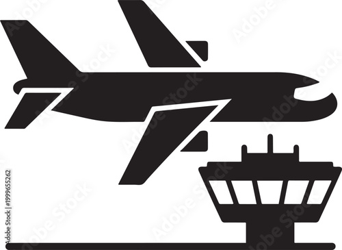 Airport symbol, balck icon silhouette vector