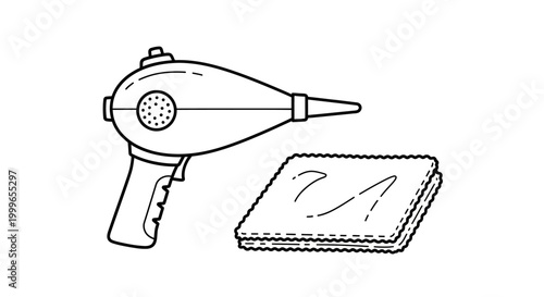 Air blower and cleaning cloth for camera maintenance.