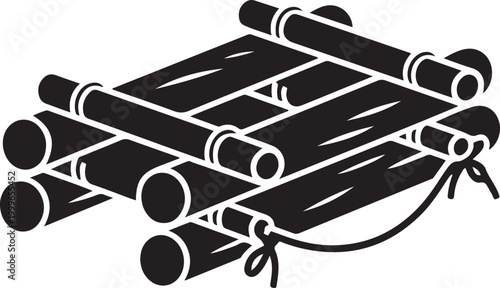 wood raft emblem, balck icon silhouette vector