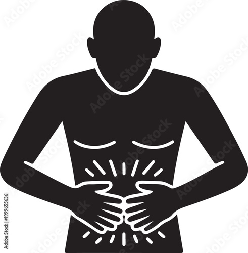 Abdominal Pain, balck icon silhouette vector