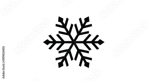 Black snowflake symbol isolated on white background, winter weather icon, frosty crystal design element, seasonal decoration, Christmas holiday theme
