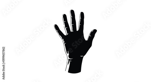 Black silhouette of a human hand with palm facing forward and fingers spread apart on white background