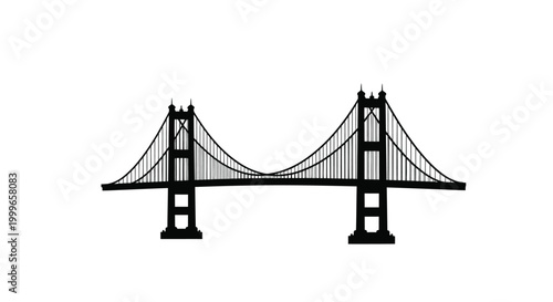Golden gate bridge silhouette against a white background