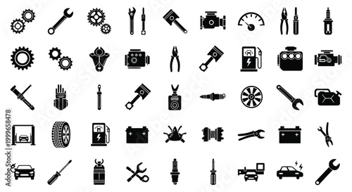collection of automotive tools and parts silhouettes high quality professional detailed modern elegant stylish clean crisp vibrant colorful digital creative innovative