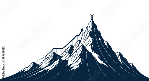 Mountaineers reaching summit of snowy mountain.