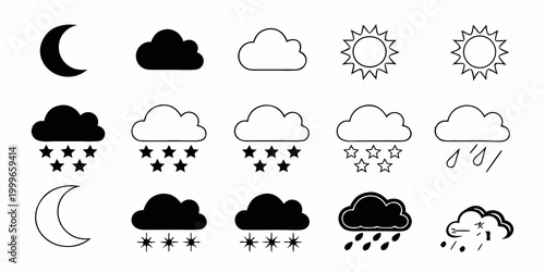 weather icons set in black and white vector style