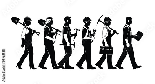 construction workers carrying tools in silhouette high quality professional detailed modern elegant stylish clean crisp vibrant colorful digital creative innovative contemporary