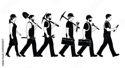 group of workers carrying tools in silhouette high quality professional detailed modern elegant stylish clean crisp vibrant colorful digital creative innovative