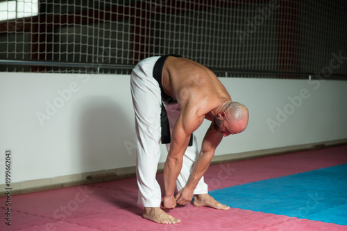 Quadro em tela Karate Man In A Kimono Limbering Up