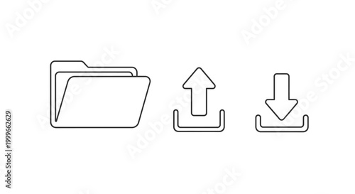 Folder icon with upload and download arrows for digital data transfer