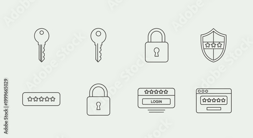 Security icons key lock shield password and login symbols displayed