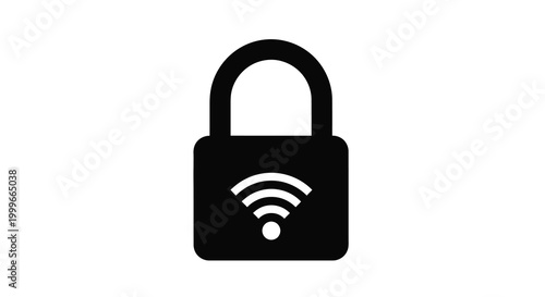 Padlock with wifi signal black silhouette high quality