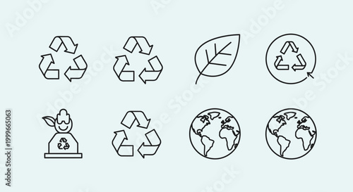 Recycling and environment icons earth leaf and waste symbol set