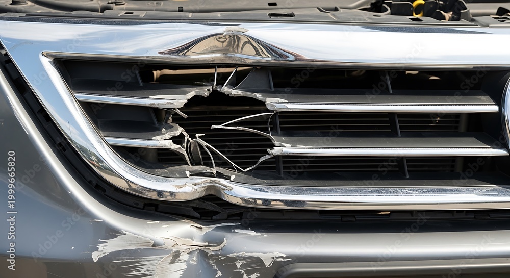 Fototapeta premium Close Up Of Damaged Car Grille And Bumper photo (46