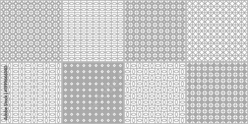 Rhombuses, diamonds, tiles, checks, squares, triangles, ovals seamless patterns collection. Geometrical ethnic ornaments set. Tribal backgrounds kit. Ethnical motif. Abstract vectors. Folk prints.