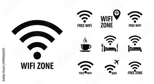 wifi zone icons set with various symbols silhouette high quality professional detailed modern elegant stylish clean crisp vibrant colorful digital creative