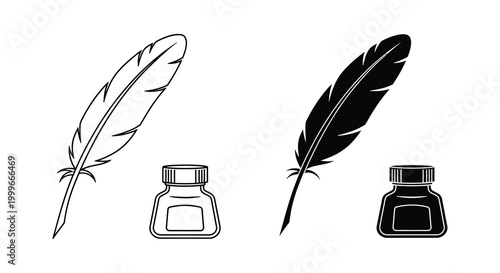 quill pen and inkwell silhouette high quality professional detailed modern elegant stylish clean crisp vibrant colorful digital creative innovative contemporary premium