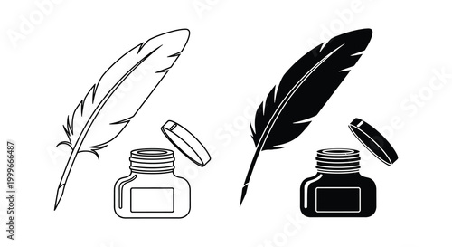 quill pen and inkwell silhouette high quality professional detailed modern elegant stylish clean crisp vibrant colorful digital creative innovative contemporary premium