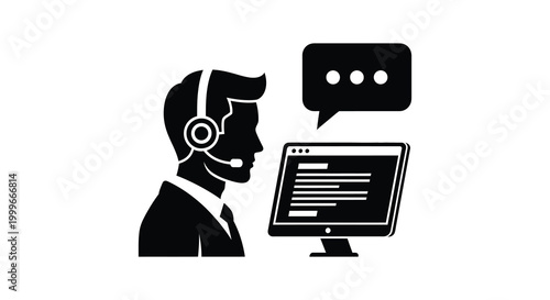 customer service representative with headset and computer silhouette high quality professional detailed modern elegant stylish clean crisp vibrant colorful digital creative