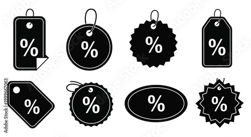 set of percentage discount tags in various shapes silhouette high quality professional detailed modern elegant stylish clean crisp vibrant colorful digital