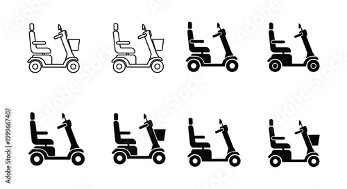 motorized scooter silhouettes in black and white silhouette high quality professional detailed modern elegant stylish clean crisp vibrant colorful digital creative