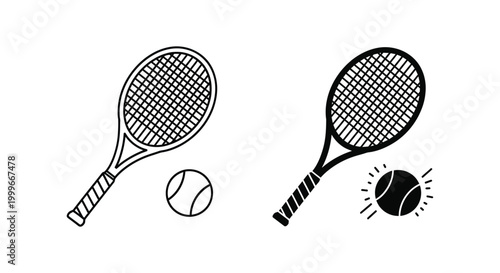 tennis rackets and balls in black and white silhouette high quality professional detailed modern elegant stylish clean crisp vibrant colorful digital