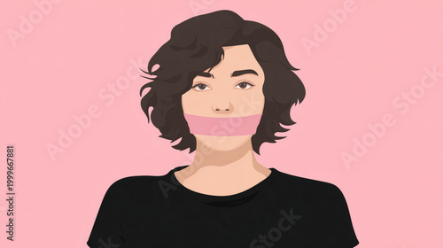 Mujer con boca tapada