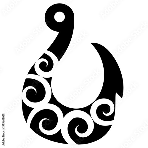 Картината върху платно Hand drawn hawaiian fish hook logo design, maori hook flaqt vector, black and wh