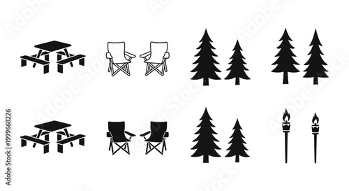 camping equipment and trees silhouette high quality professional detailed modern elegant stylish clean crisp vibrant colorful digital creative innovative contemporary premium