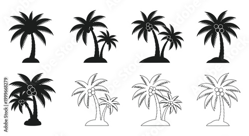 set of palm tree silhouettes and outlines on white background silhouette high quality professional detailed modern elegant stylish clean crisp vibrant