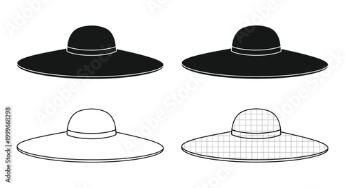 wide brimmed hat silhouettes in various styles silhouette high quality professional detailed modern elegant stylish clean crisp vibrant colorful digital creative innovative