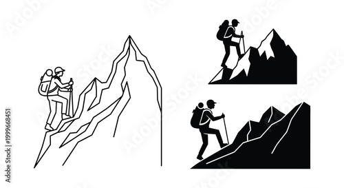 mountain climbers in various poses silhouette high quality professional detailed modern elegant stylish clean crisp vibrant colorful digital creative innovative contemporary