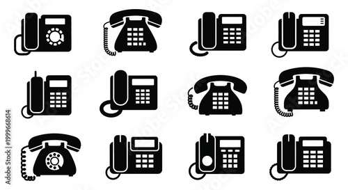 telephone icons set in black and white silhouette high quality professional detailed modern elegant stylish clean crisp vibrant colorful digital creative