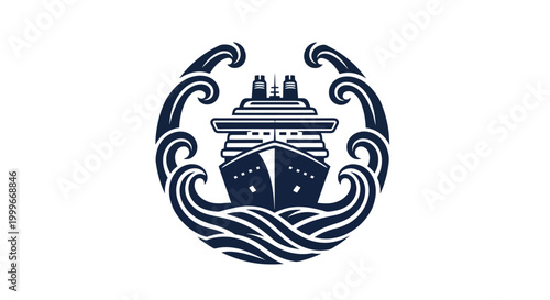 Nautical logo with cruise ship waves.