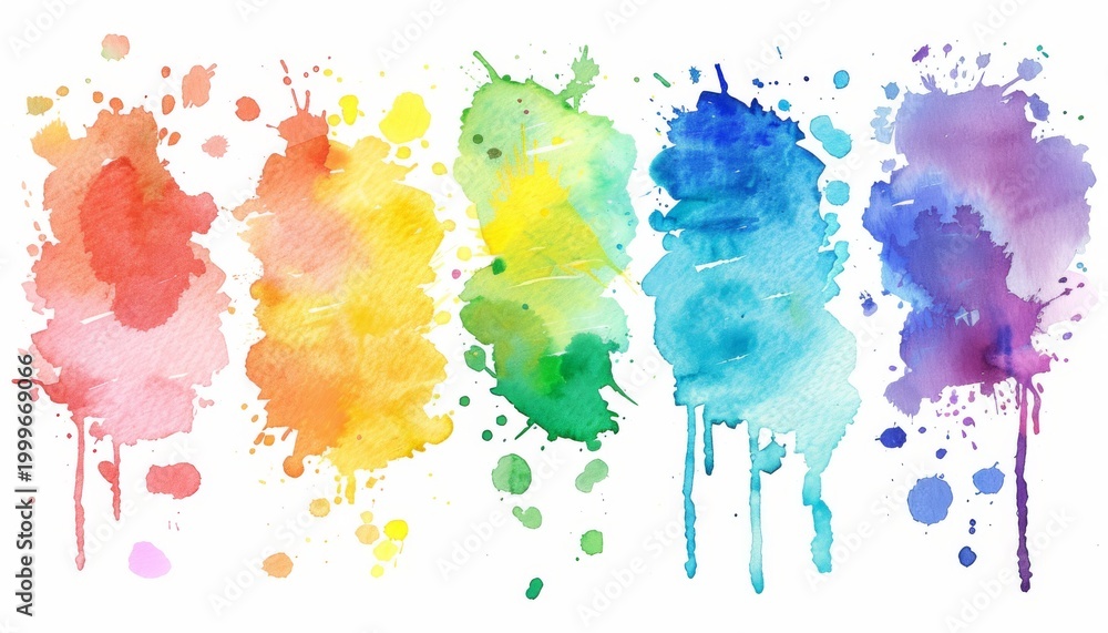 Fototapeta premium Bright and vibrant watercolor splashes showcasing a spectrum of colors for artistic and creative backgrounds