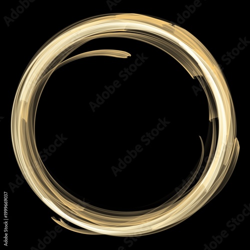 Fire gold perfect circle light effect. Gold halo angel rings. Round fiery frame