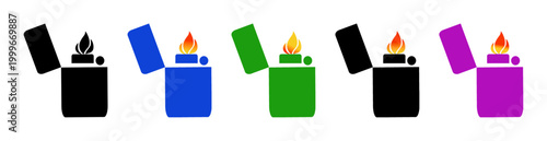 Banner Gasoline lighter icon. Pocket lighter and ignition symbol. Flame, spark and fuel sign. Fire start concept representing gasoline lighter, refillable and flammable ignition tool vector graphic