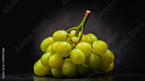 Fresh bunch of green grapes with water droplets
