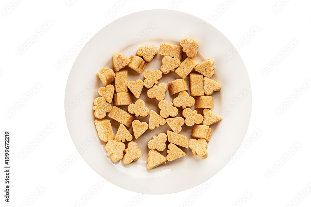 Fototapeta premium brown sugar cubed sugar refined sugar tasty snack fresh, tasty, gourmet food background rustic food on a table top view copy space