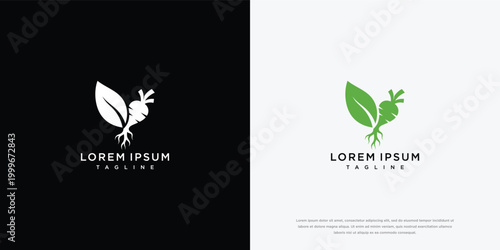 Creative Chicken Logo with Leaf and Root Elements
