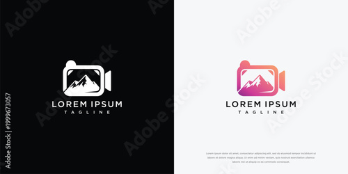 Camera Logo With Mountain Landscape