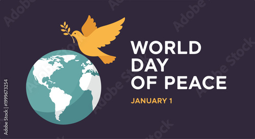 World Day of Peace poster with dove and globe on a dark background
