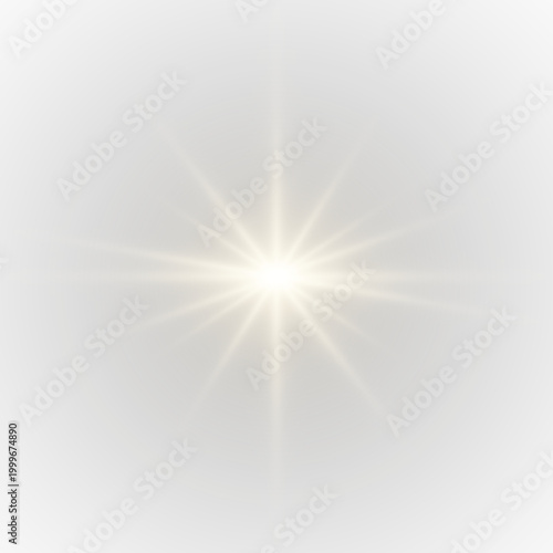 Radiant golden sunburst with soft glowing rays, shimmering sparkles, and subtle lens flares on transparent background, creating a warm magical light effect. PNG