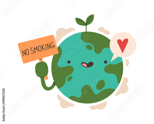 Tableau sur toile Earth Holding No Smoking Sign Cartoon Style