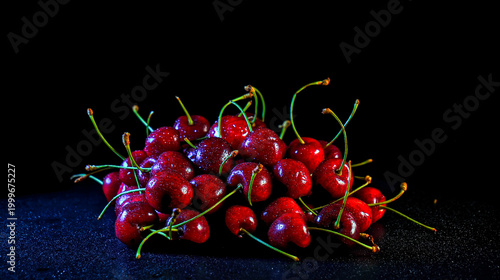 fresh red cherries on a dark background
