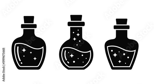 Quadro su tela Potion bottles with corks three variations black silhouette
